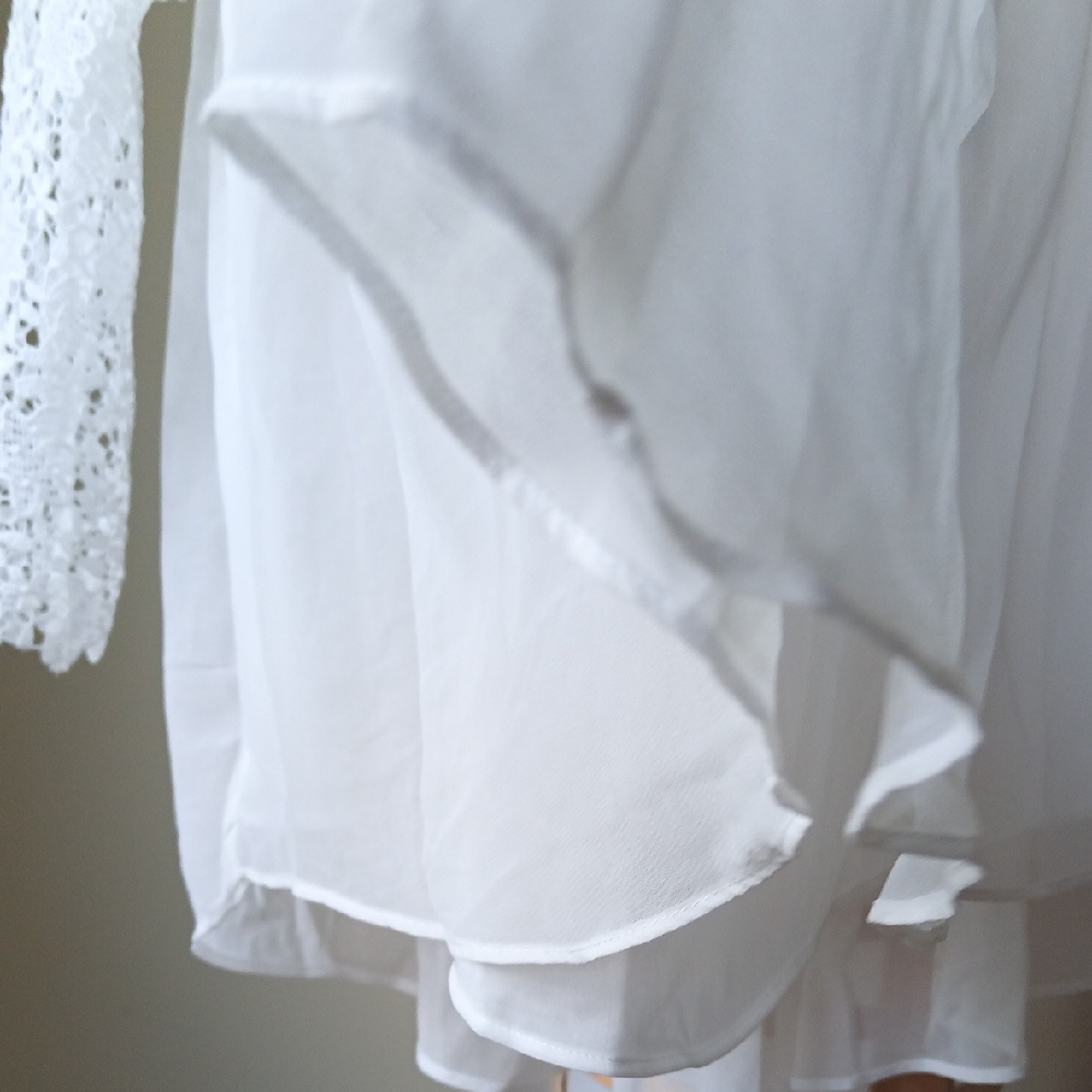 Ptp17.5" Zara Flowy Semi-Sheer White Crop Top With Lace Sleeve - Picture 10 of 11